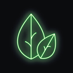 Bright neon green leaves are glowing on this black background