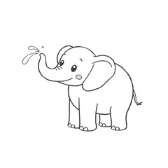 Fototapeta premium Happy elephant spraying water, coloring sheet
