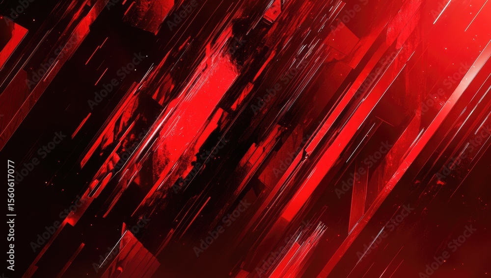 Poster dynamic red and black abstract design. diagonal lines, blocks, and streaks create a sense of speed a