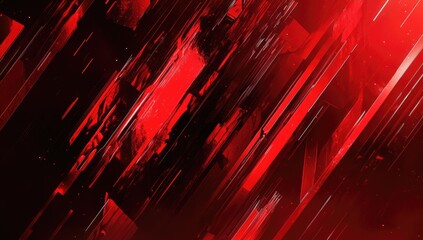 Dynamic red and black abstract design. Diagonal lines, blocks, and streaks create a sense of speed and energy