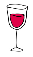 Hand drawn red wine drink icon. Drawing red wine glass drink 