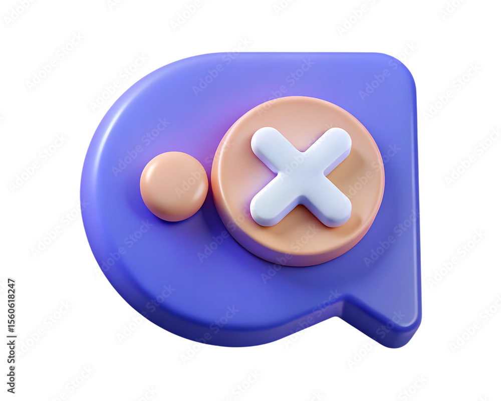 Fototapete 3d rendered chat bubble icon with a cancel or delete symbol and a dot isolated on transparent backgr