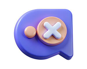 Obraz premium 3d rendered chat bubble icon with a cancel or delete symbol and a dot isolated on transparent background