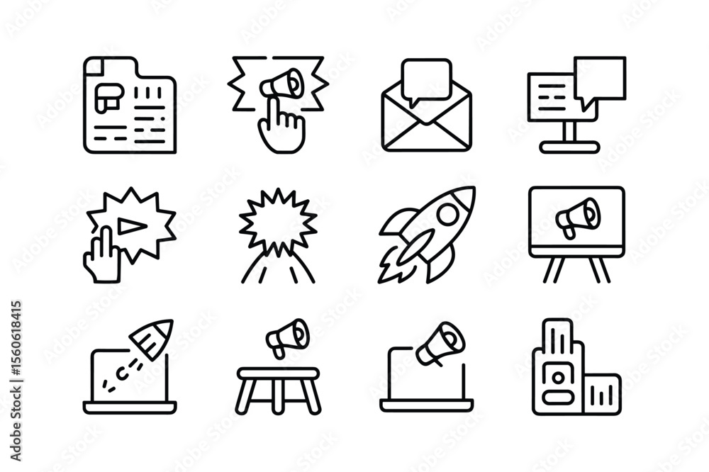 Fototapete Document click megaphone envelope computer rocket explosion presentation laptop vector