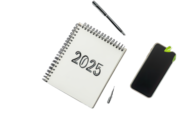 2025 notepad, phone, pen