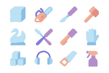 Ice carving tools vector illustration: design for educational material, flat style