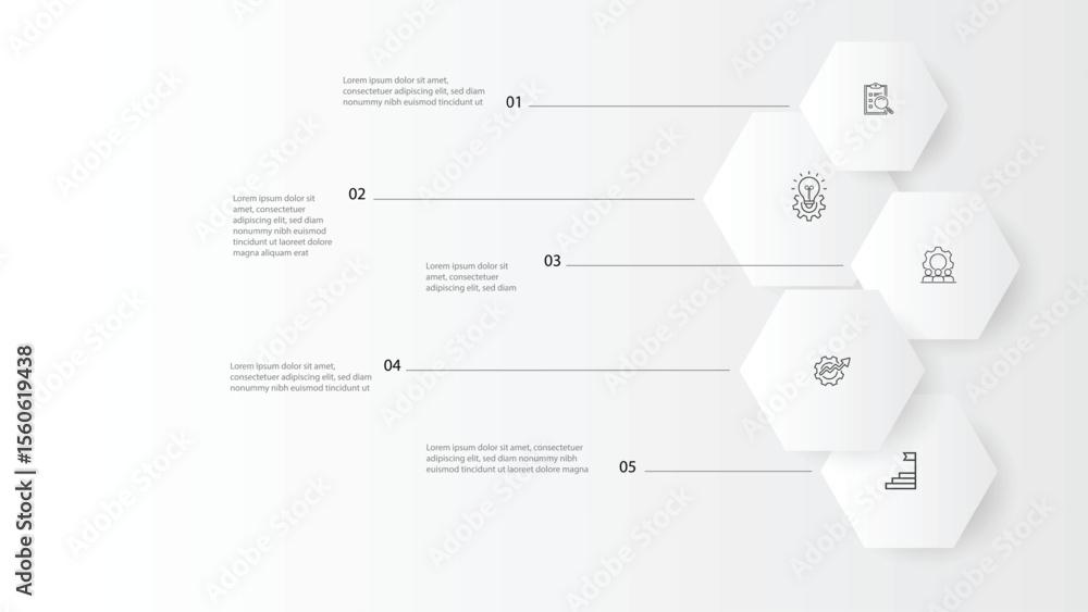 Poster design template infographic element. 5 step process workflow, information work, presentation data. v