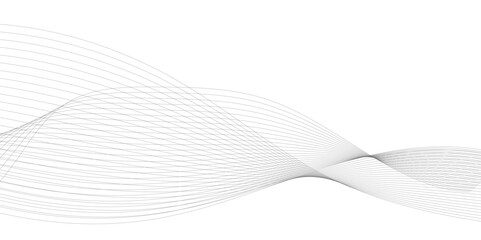 Grey and black wave, curve lines on transparent background. Digital futuristic technology concept banner background. Design for technology, business, voice, sound, data science, geometric border patte
