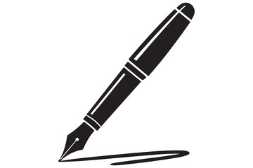 Black fountain pen vector minimalist silhouette icon illustration with white background
