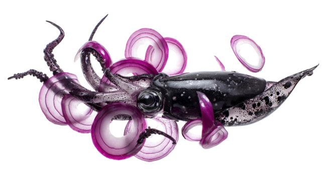 Squid with Red Onion Rings Culinary Art Food Photography