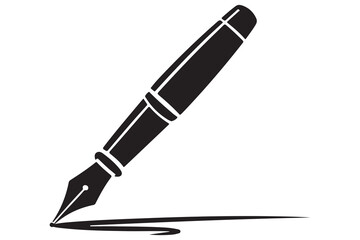 Black fountain pen vector minimalist silhouette icon illustration with white background
