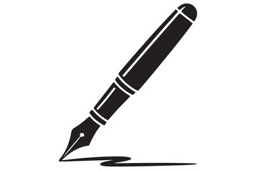 Black fountain pen vector minimalist silhouette icon illustration with white background
