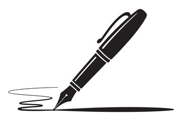 Black fountain pen vector minimalist silhouette icon illustration with white background
