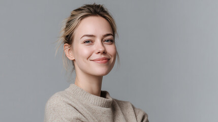 Obraz premium portrait of receptionist with slight smile exuding confidence and friendliness