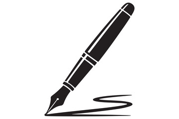 Black fountain pen vector minimalist silhouette icon illustration with white background
