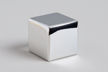 sleek metallic cube reflecting light set against ultrabright clean background