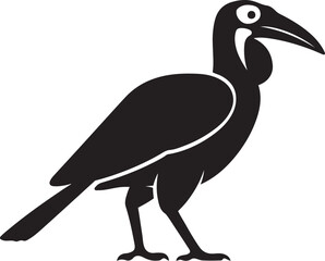 Hornbill bird vector black silhouette, Stylized flying bird for decor use