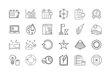 Healthy Habits and Daily Routine Icon Set Wellness Productivity SelfCare and Lifestyle Planning Line Icons