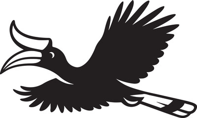 Flying hornbill silhouette elegant design, Large bird illustration for nature fans