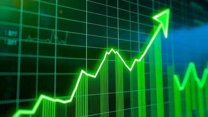 stock market graph raising up, crypto up, bullish market, neon green chart going up	