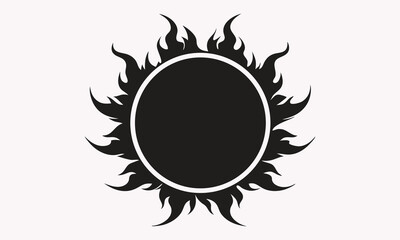 Flaming circle silhouette design – black tribal fire frame vector art.