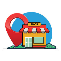 Store on The Map with Gps Navigation. GPS Navigation and Store Locations. Shop with Location Icon Vector Illustration. Shop Location Concept Design