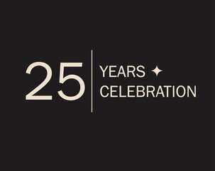 25 years celebration, modern minimalist horizontal vector. dark background and star. Events, celebrations, anniversaries