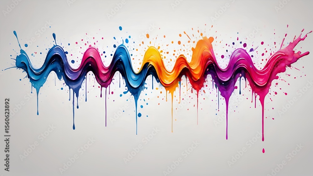 Poster colorful paint wave with drips and splatters on a white background in an artistic expression
