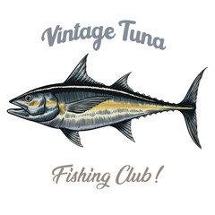 Vintage Tuna Fish Illustration – Retro Fishing Club Logo Design