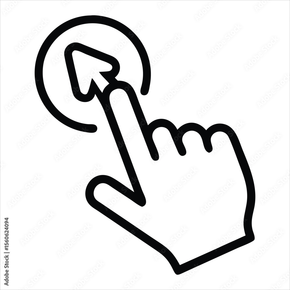 Fototapete Digital interface cursor hand pointing with a pixelated arrow representing a computer mouse click action isolated on white background