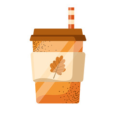 Vector pumpkin spice latte isolated on white background. Autumn coffee with whipped cream