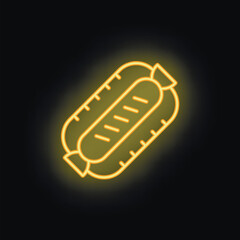 Simple neon yellow hot dog glowing on a dark background