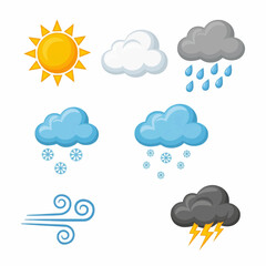 A collection of illustrated weather icons depicting various atmospheric conditions.