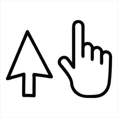 Digital cursor arrow and human hand interacting with pixelated elements representing online interaction and technology isolated on white background