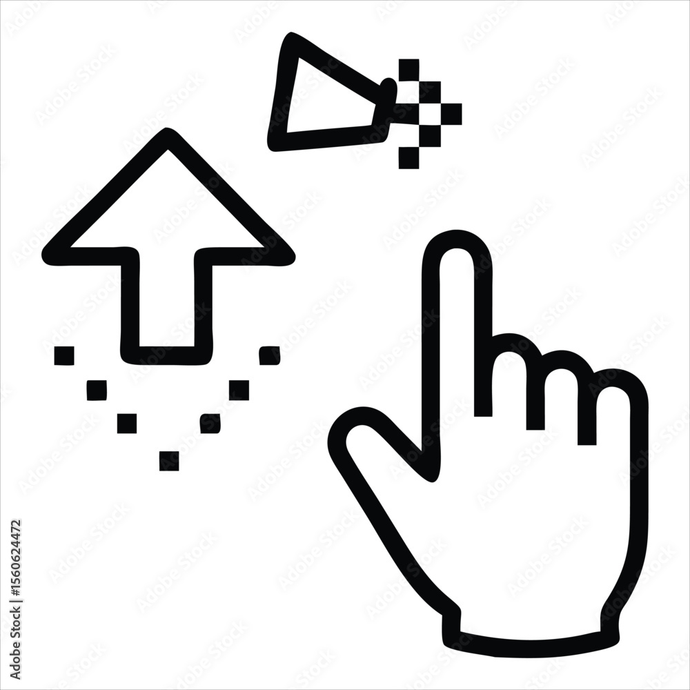 Poster a digital illustration featuring a computer mouse cursor pointing with an arrow and a stylized human
