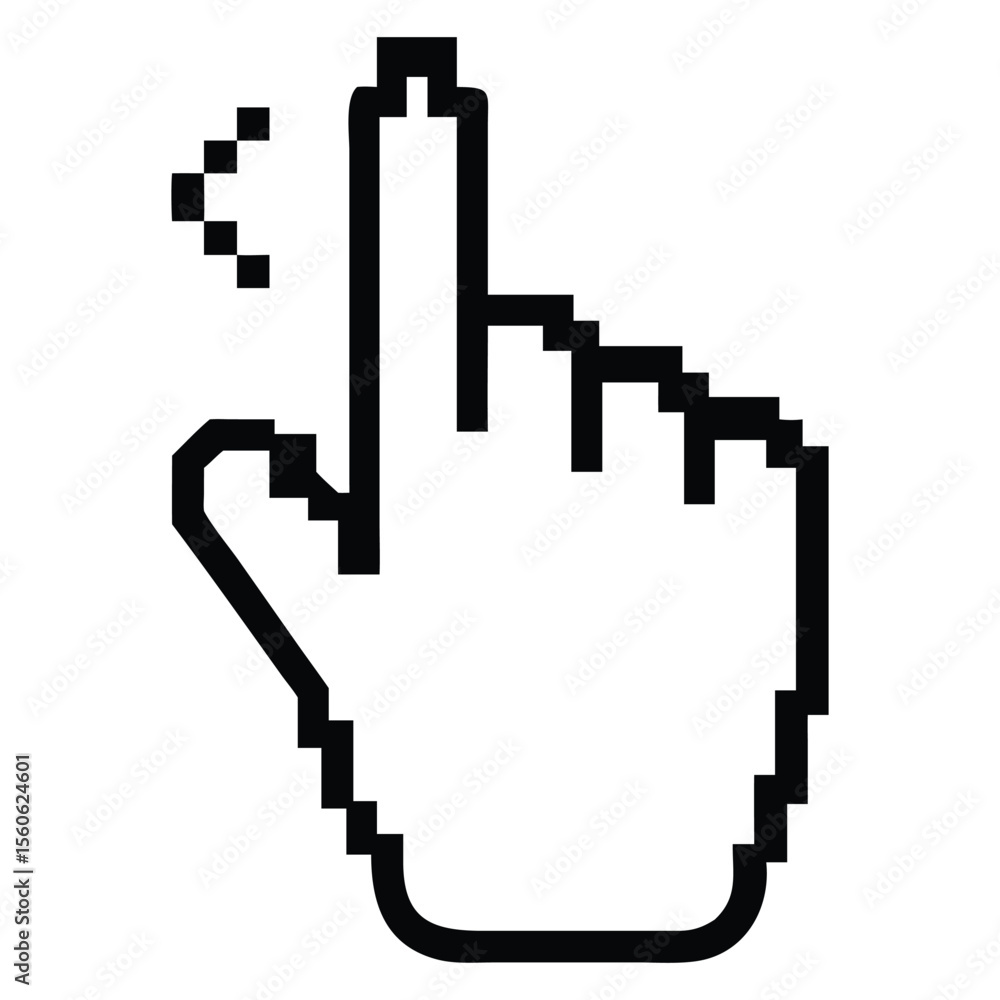 Fototapete Digital cursor arrow pointing with a pixelated hand icon representing a computer click action isolated on white background