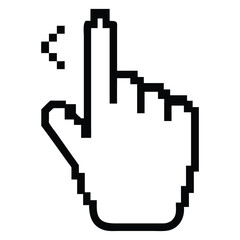 Digital cursor arrow pointing with a pixelated hand icon representing a computer click action isolated on white background