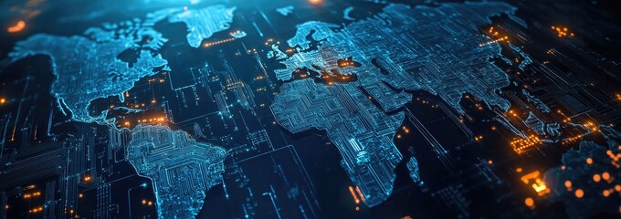 Global network map overlaid on a circuit board (2)