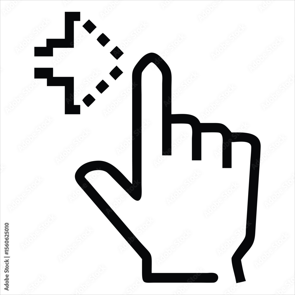 Fototapete Digital cursor hand pointing with a pixelated arrow representing computer interaction and web navigation isolated on white background