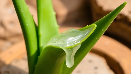 Obraz premium close up of aloe vera plant with aloe vera gel