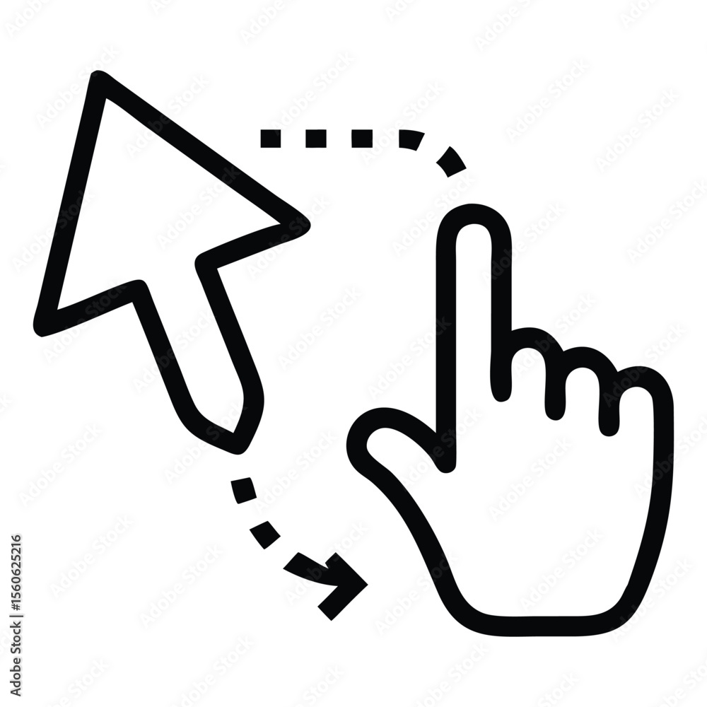 Fototapete Digital hand clicking a computer mouse cursor with an arrow representing user interaction and digital navigation isolated on white background
