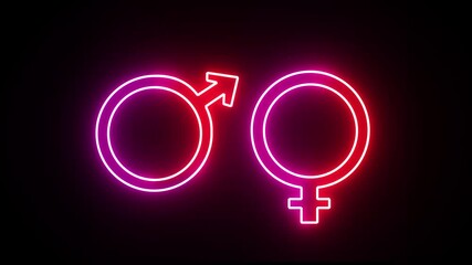 Male and Female gender icons with glowing red neon effect