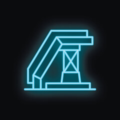 Blue neon sign representing a diving board, ideal for illustrating concepts such as swimming pool, summer, vacation, and leisure