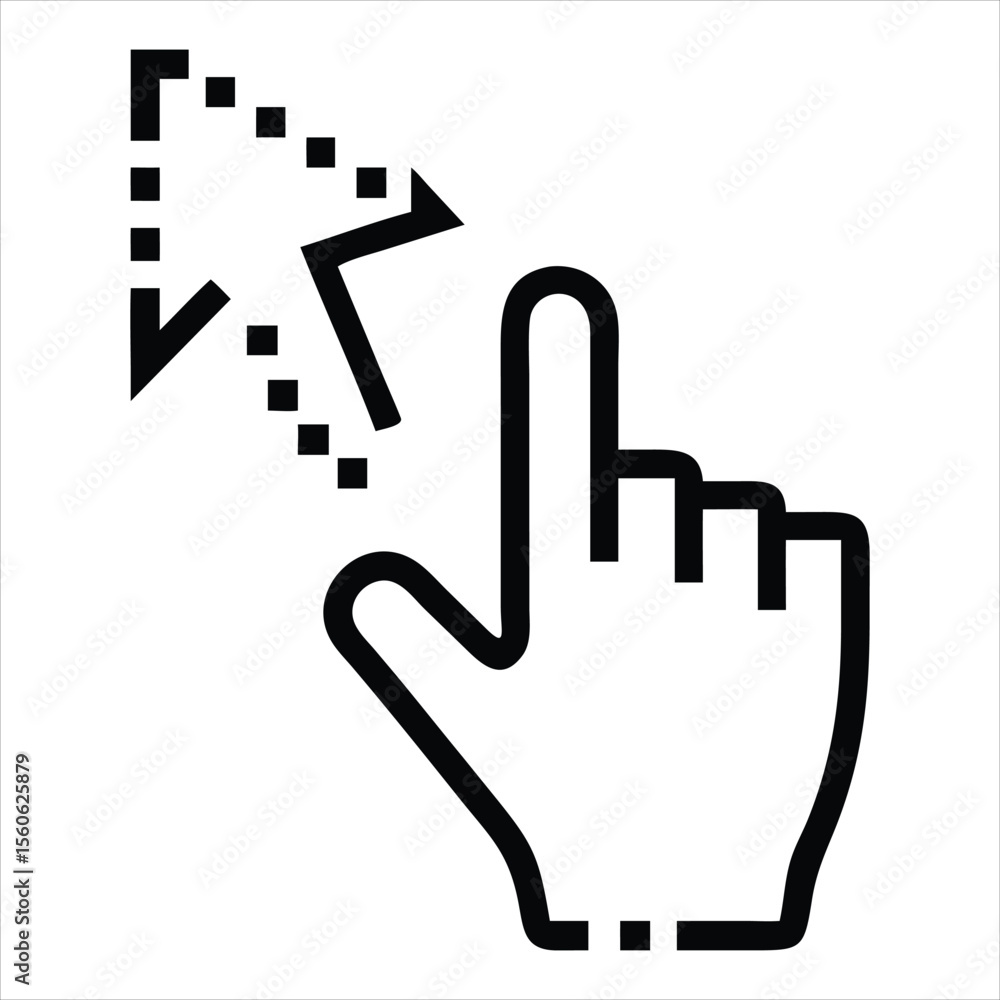 Poster a digital illustration featuring a computer mouse cursor in the shape of an arrow, a human hand icon