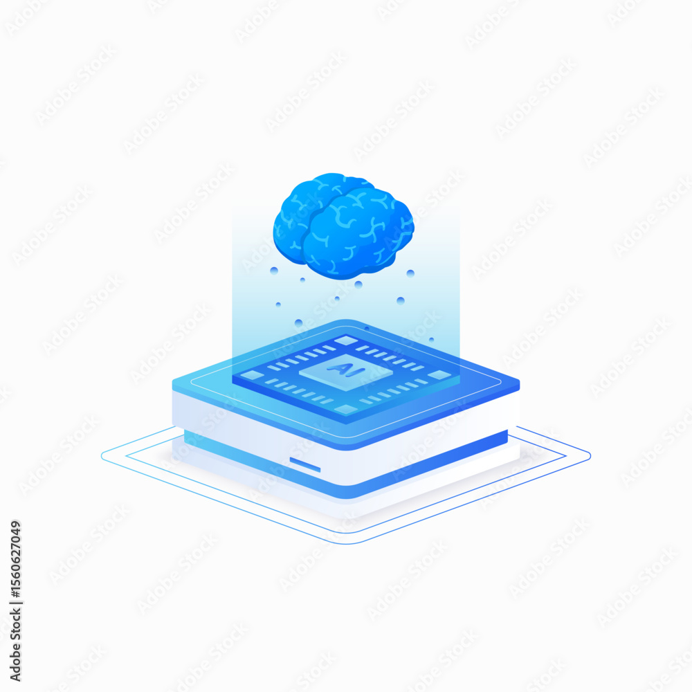 Poster artificial intelligence brain isometric icon illustration. artificial intelligence technology.