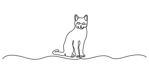 Cute cat continuous one line drawing. Kitty sitting in simple linear style. Vector illustration
