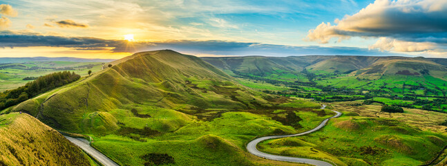 Serpentine Road at sunset in Peak District. England