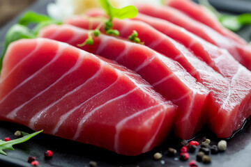 Fresh sashimi showcasing vibrant slices of tuna Generative AI