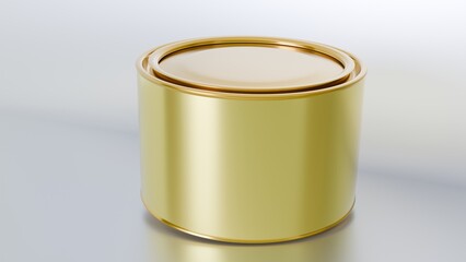 Close-up of a Shiny Golden Paint Can, tin can ghee, dairy, cornflower, baking, custard, mockup 
