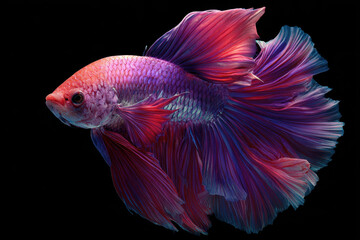 Fototapeta premium Vibrant fish exhibits an intense stare against dark backdrop, showcasing its beauty and detail